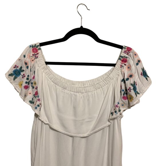 Sugar+Lips Dress White Off-Shoulder Floral Embroidery Size L Coastal Cowgirl - Picture 10 of 12